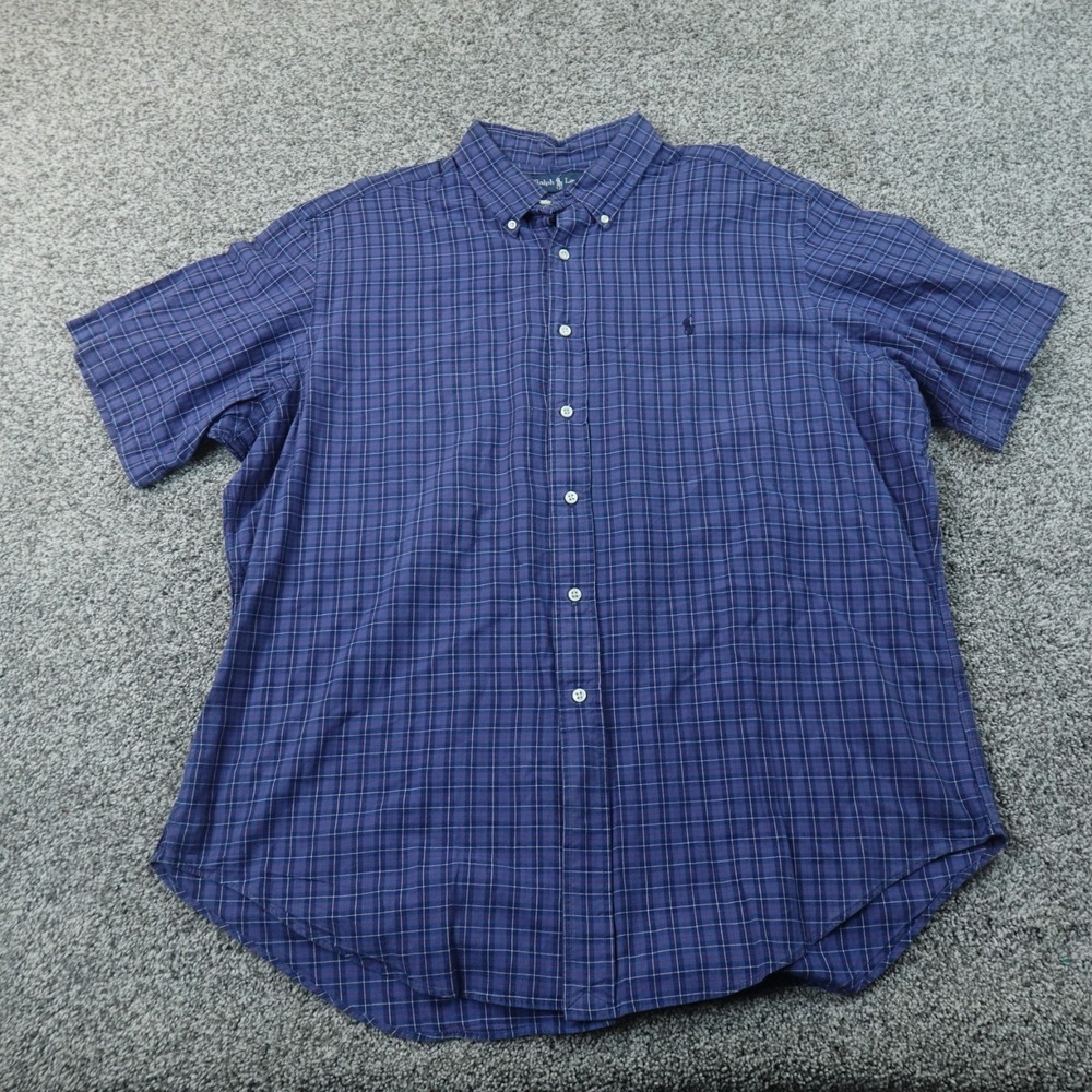 VTG Ralph Lauren Shirt Mens 2XL Blue Plaid Pony Classic Fit Button Up 90s Y2K